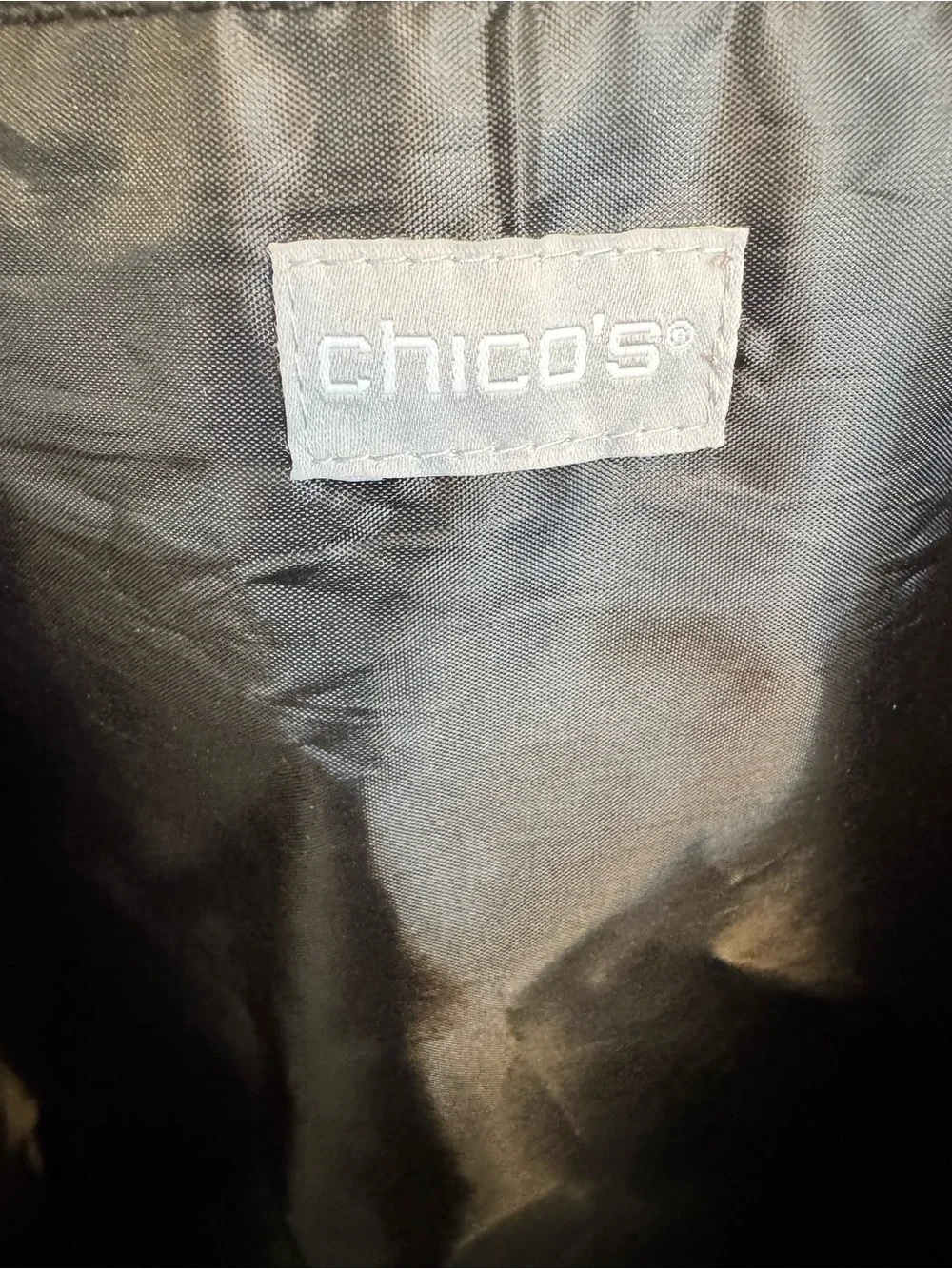 Chico's Black Tote with Blue & Green Ikat Pattern & makeup bag